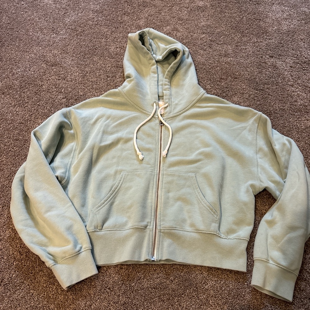 American Eagle Outfitters Green Cropped Zip-Up Jacket Hoodie